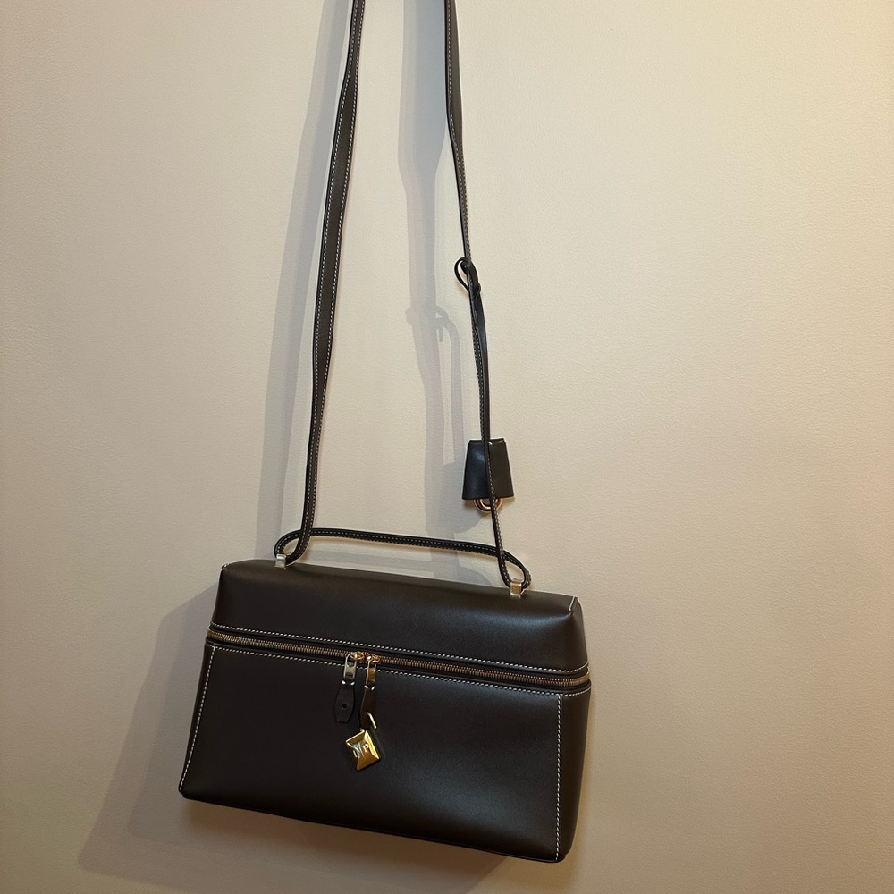 NEW Loro Piana Extra Bag L27 Smooth Calfskin - Dark Chocolate Licorice